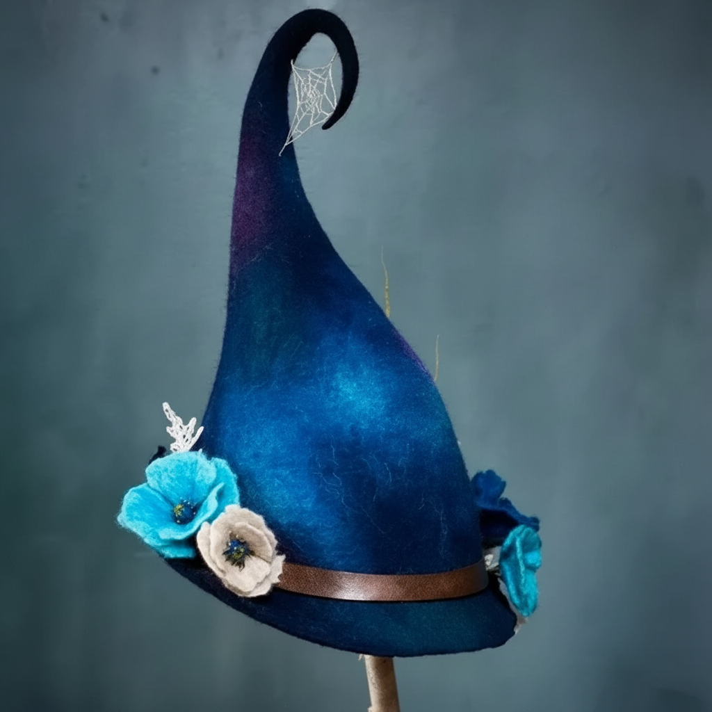 Halloween Witch Hat with Spiderweb Embroidery and Floral Design for Costume Party - Image 6
