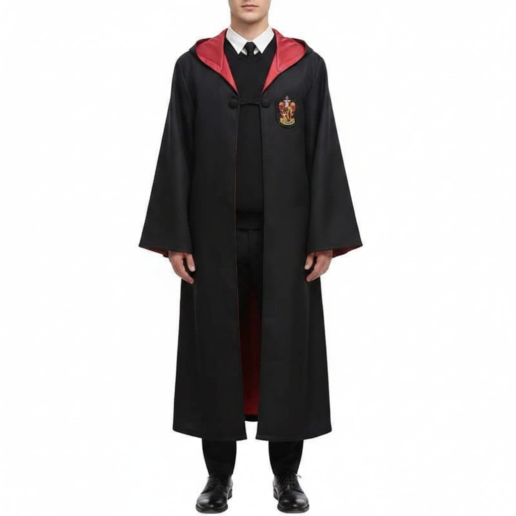 Halloween Wizard Costume with Pointed Hood Embroidered Crest and Accessories Set - Image 1