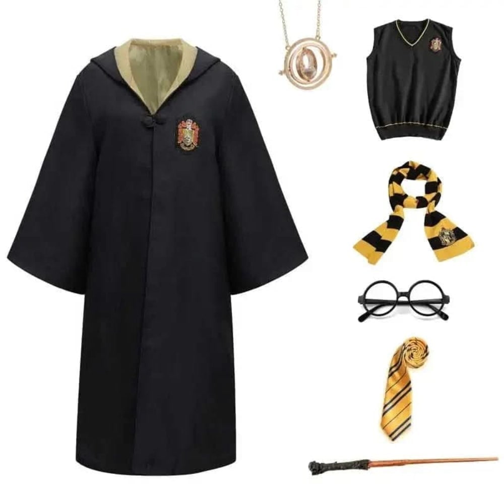 Halloween Wizard Costume with Pointed Hood Embroidered Crest and Accessories Set - Image 5