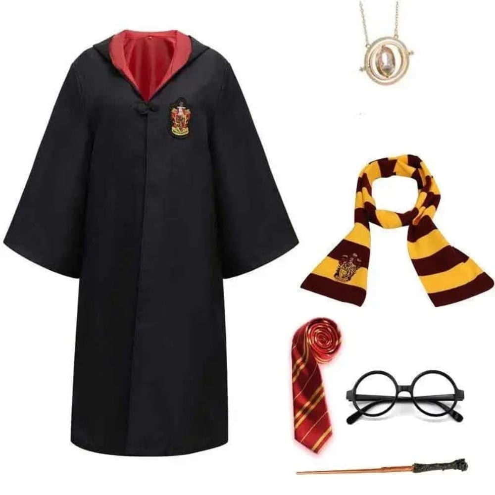 Halloween Wizard Costume with Pointed Hood Embroidered Crest and Accessories Set - Image 6