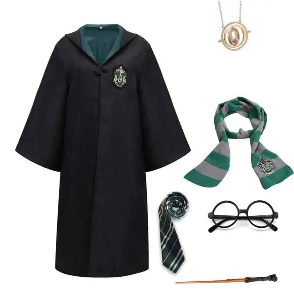 Halloween Wizard Costume with Pointed Hood Embroidered Crest and Accessories Set - Image 7