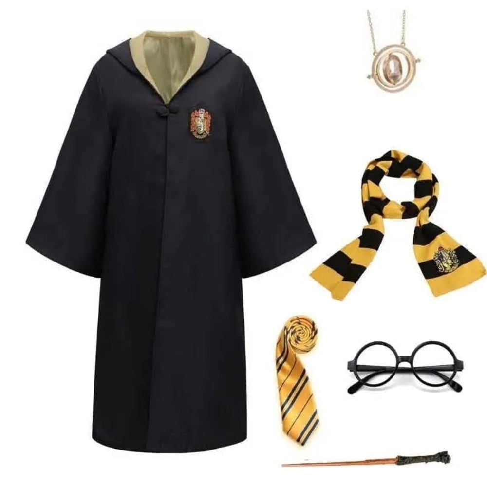 Halloween Wizard Costume with Pointed Hood Embroidered Crest and Accessories Set - Image 8