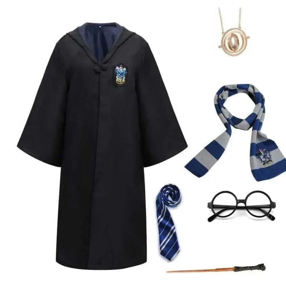 Halloween Wizard Costume with Pointed Hood Embroidered Crest and Accessories Set - Image 9