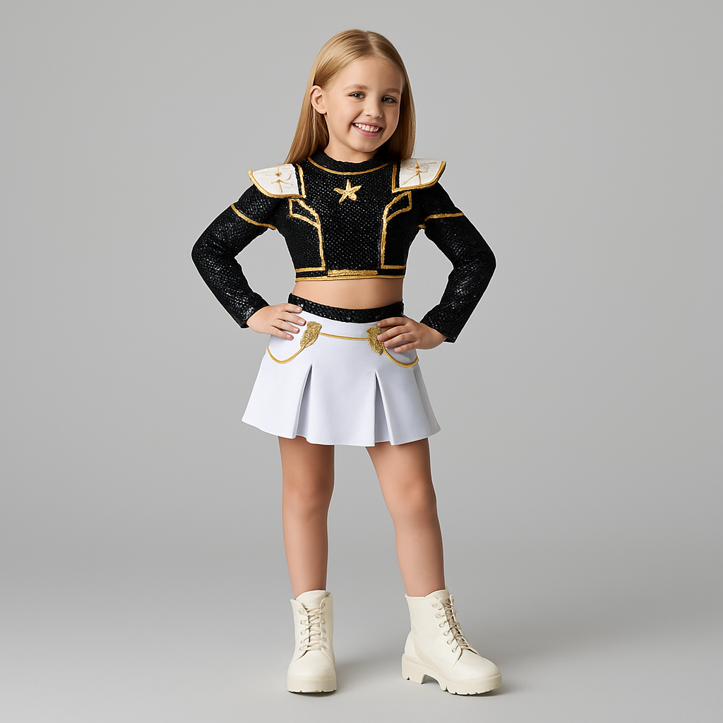 Halloween Zombie Cheerleader Costume with Crop Top Pleated Skirt and Wig Outfit - Image 1