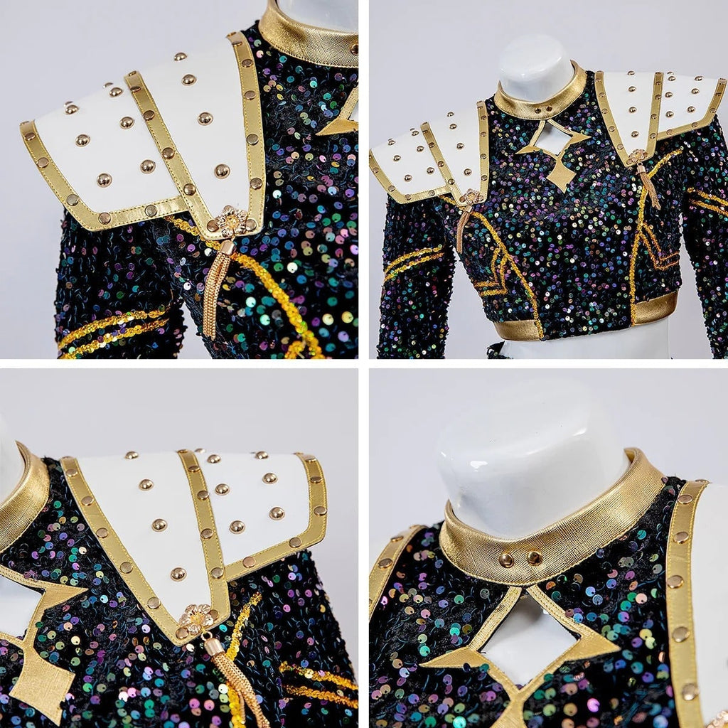 Halloween Zombie Cheerleader Costume with Crop Top Pleated Skirt and Wig Outfit - Image 10