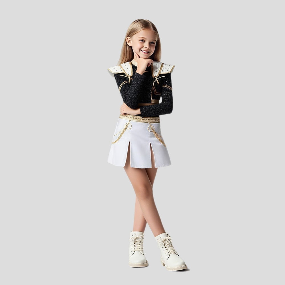 Halloween Zombie Cheerleader Costume with Crop Top Pleated Skirt and Wig Outfit - Image 3