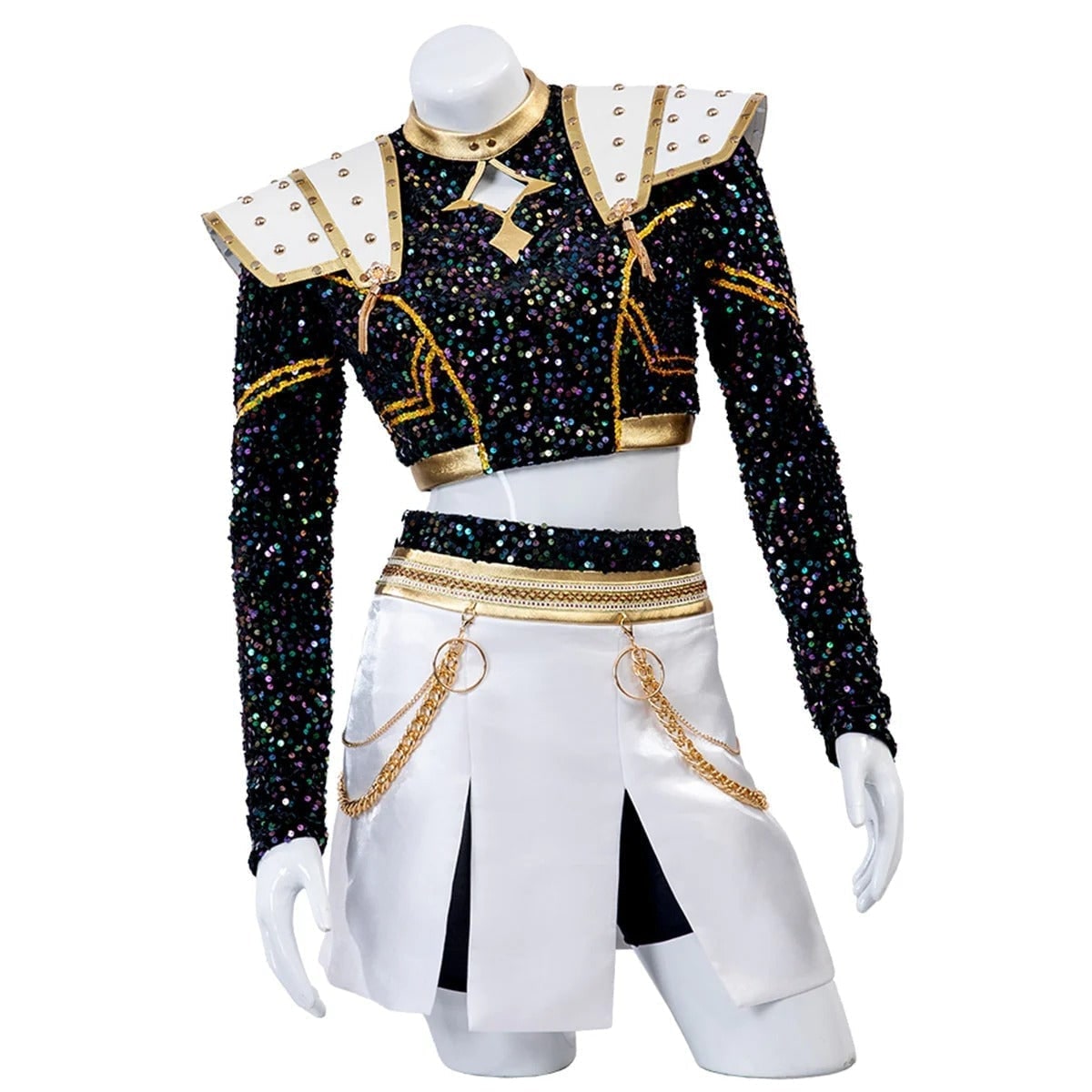 Halloween Zombie Cheerleader Costume with Crop Top Pleated Skirt and Wig Outfit - Image 7