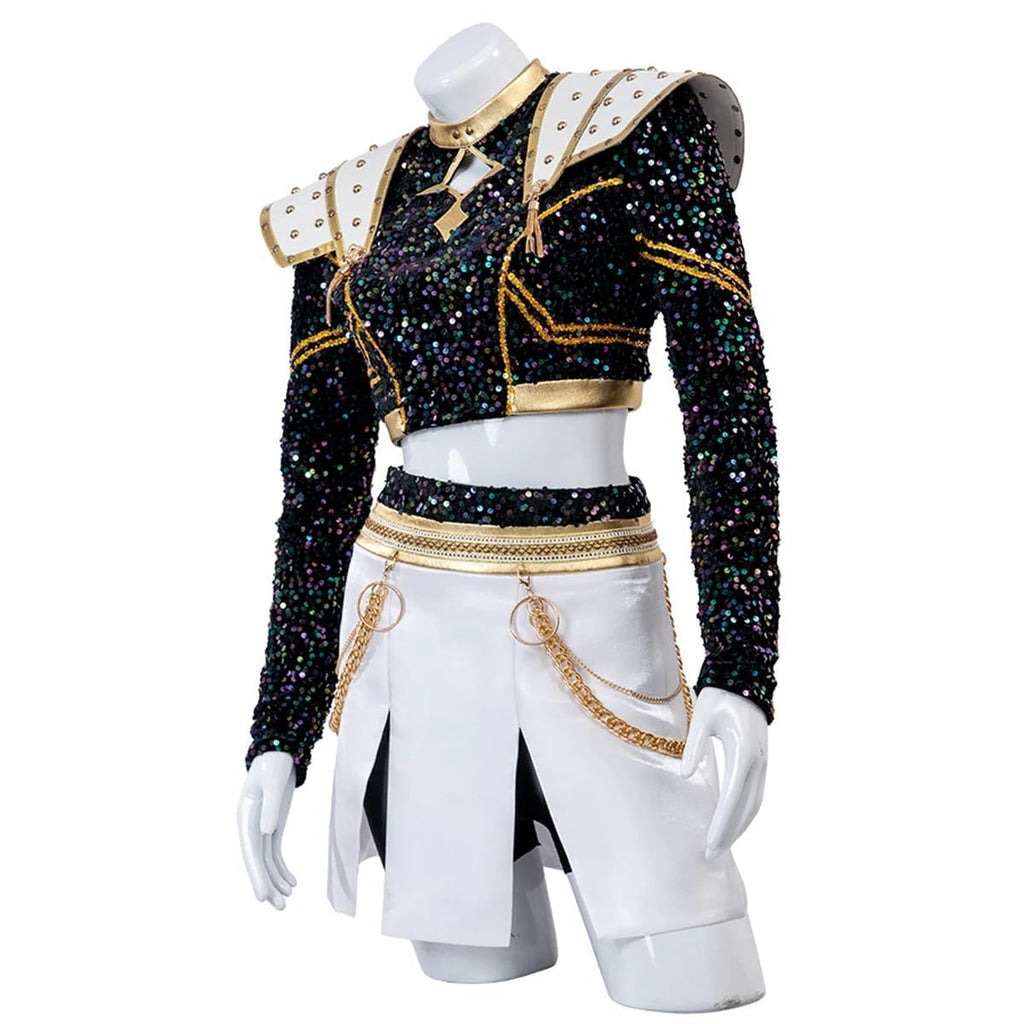 Halloween Zombie Cheerleader Costume with Crop Top Pleated Skirt and Wig Outfit - Image 8