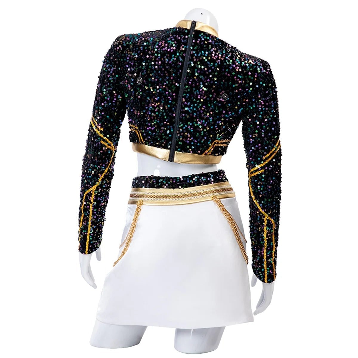 Halloween Zombie Cheerleader Costume with Crop Top Pleated Skirt and Wig Outfit - Image 9