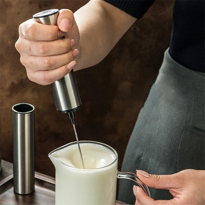 Handheld Electric Milk Frother with Stainless Steel Body and Cordless Portable Design - Image 1