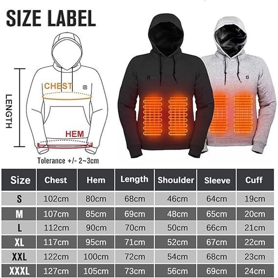 Heated Hoodie with USB Power Full Zip Drawstring Hood and Temperature Control - Image 11