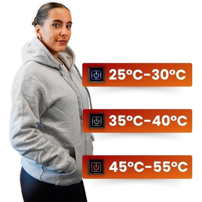 Heated Hoodie with USB Power Full Zip Drawstring Hood and Temperature Control - Image 3