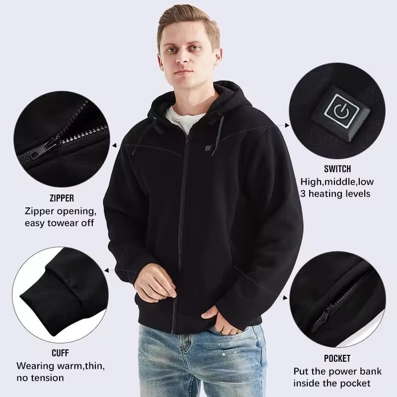 Heated Hoodie with USB Power Full Zip Drawstring Hood and Temperature Control - Image 5