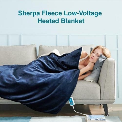 Heated Throw Blanket with Sherpa Fleece Flannel Exterior and Auto Shut-Off Timer - Image 2