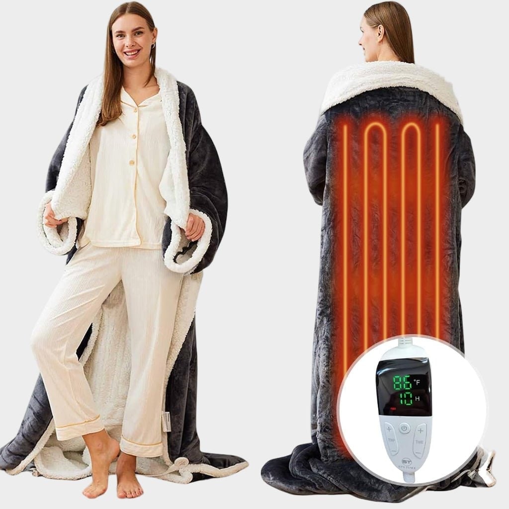 Heated Wearable Blanket with Sleeves Foot Pocket and Sherpa Fleece Lining - Image 4