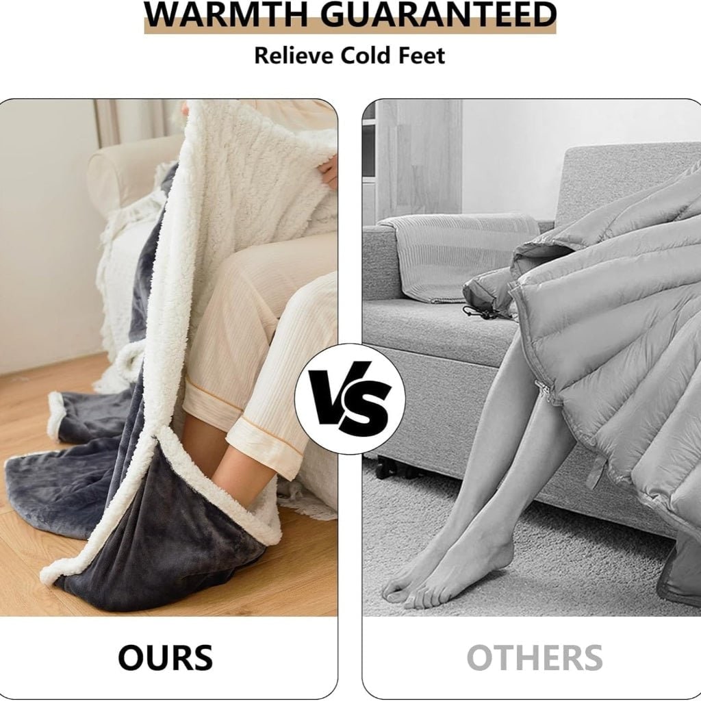 Heated Wearable Blanket with Sleeves Foot Pocket and Sherpa Fleece Lining - Image 7