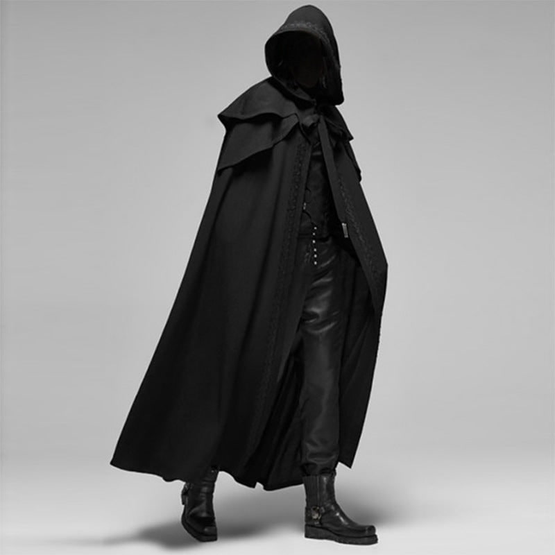 Hooded Cape with Shoulder Capelet and Decorative Embroidered Trim for Gothic Costume - Image 1