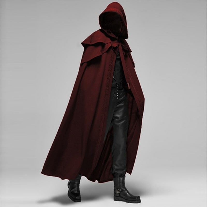 Hooded Cape with Shoulder Capelet and Decorative Embroidered Trim for Gothic Costume - Image 2