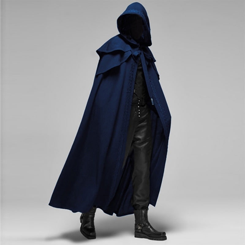 Hooded Cape with Shoulder Capelet and Decorative Embroidered Trim for Gothic Costume - Image 3