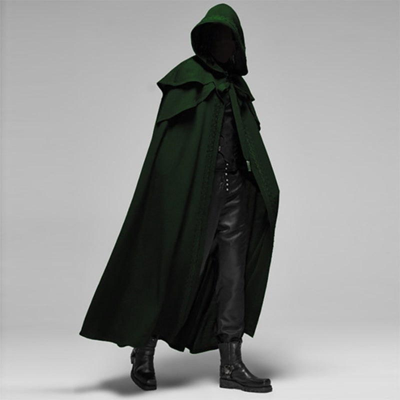 Hooded Cape with Shoulder Capelet and Decorative Embroidered Trim for Gothic Costume - Image 4