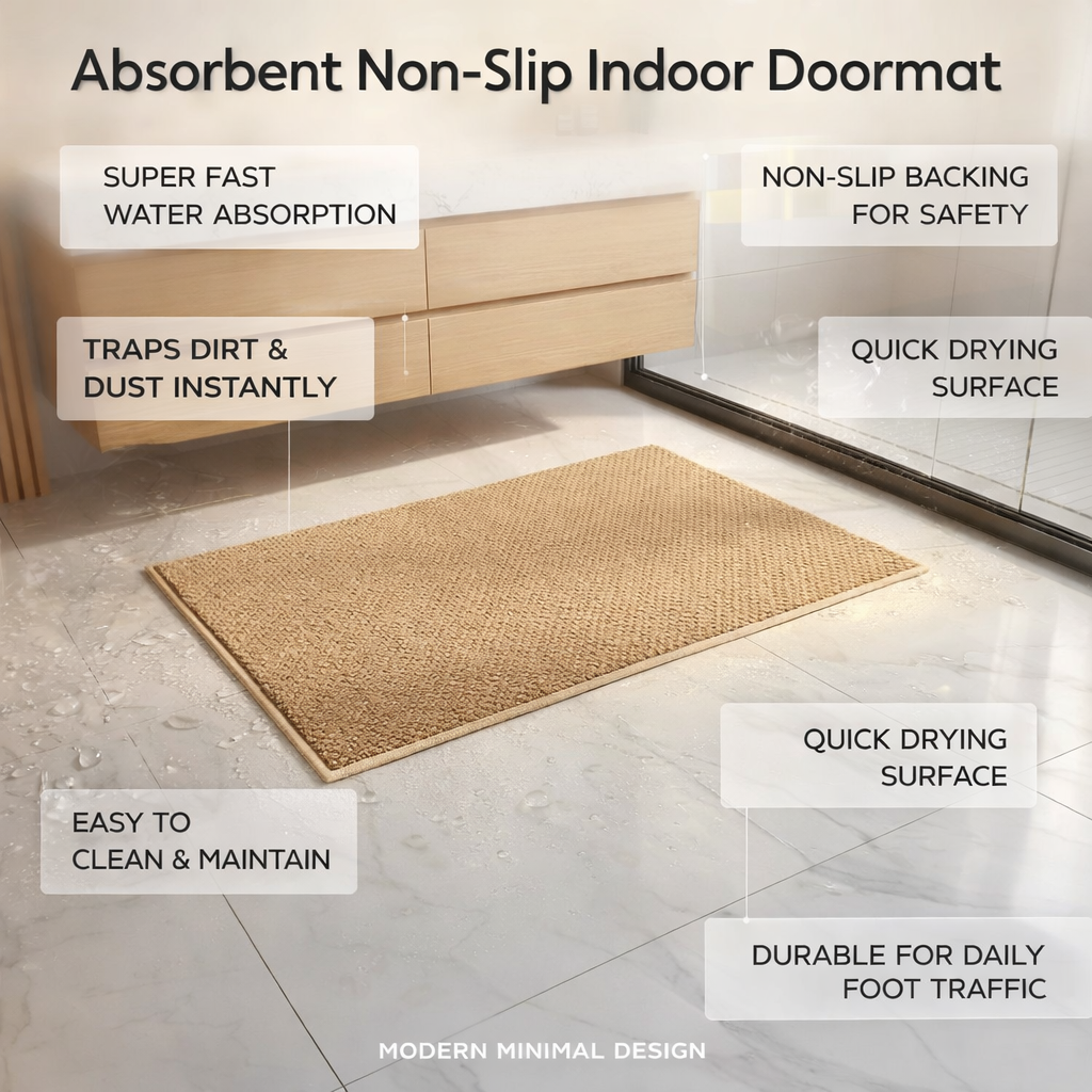 Indoor Doormat with Non-Slip Backing and Absorbent Looped Pile for Entryway - Image 5