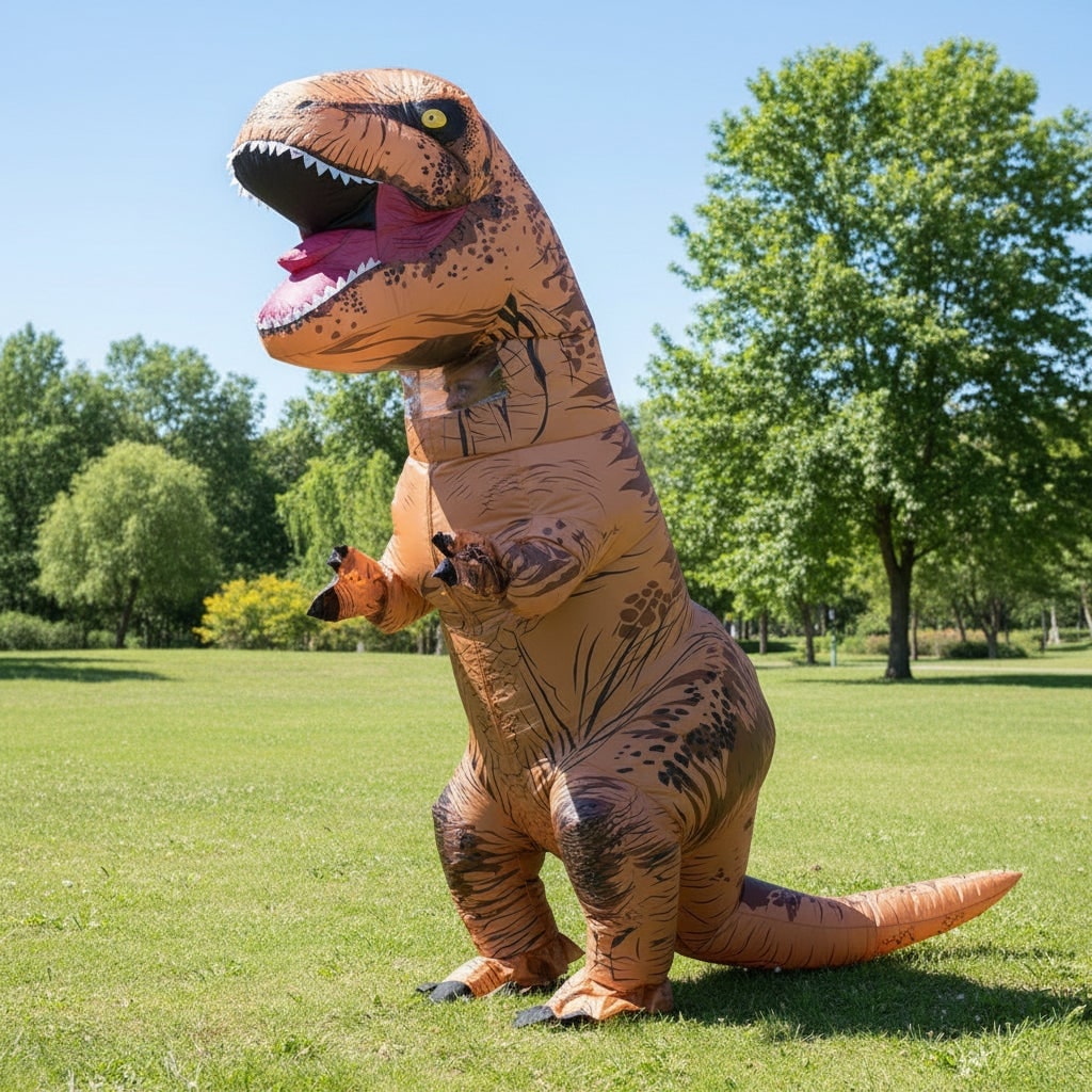 Inflatable Dinosaur Costume with Battery Operated Fan and T-Rex Design - Image 1