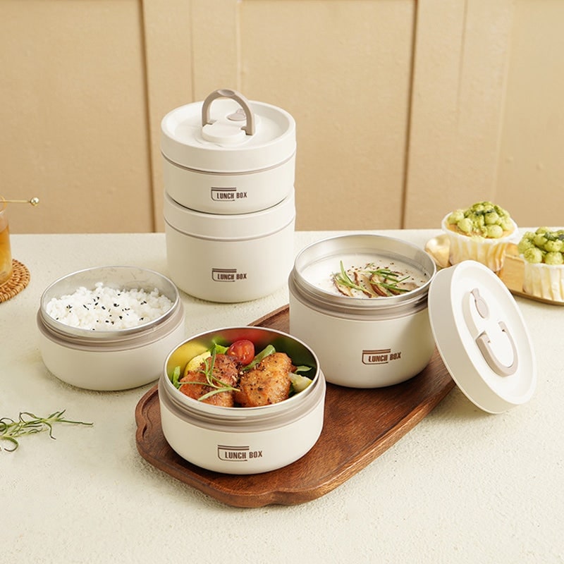 Insulated Lunch Box with Stainless Steel Containers Thermal Bento Design Carrying Bag - Image 1