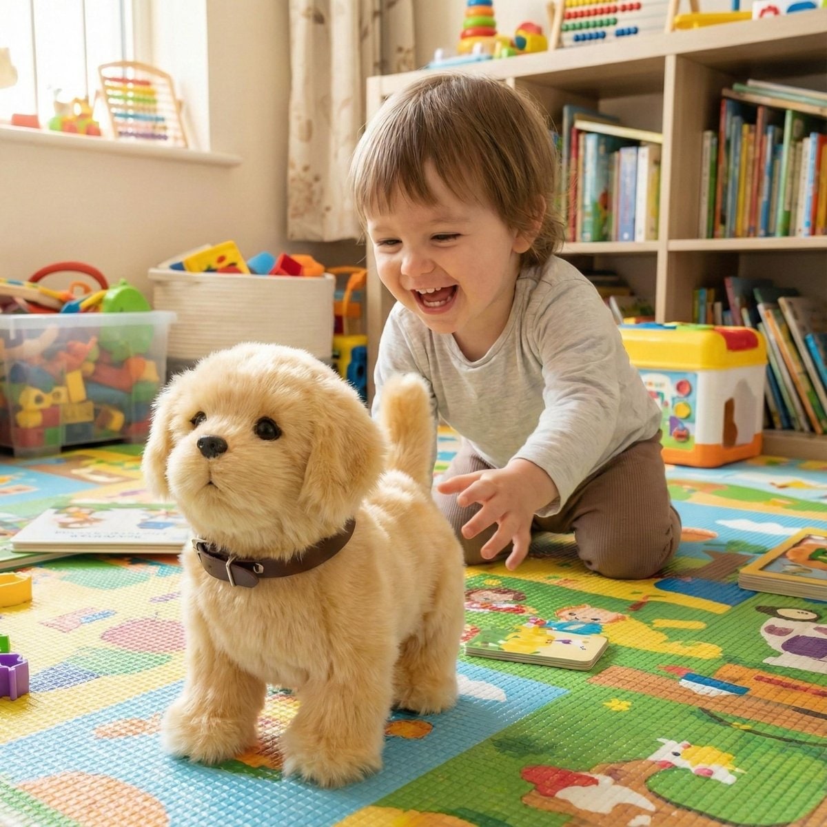 Interactive Robotic Dog Toy with Soft Golden Fur and Wagging Tail for Kids - Image 1