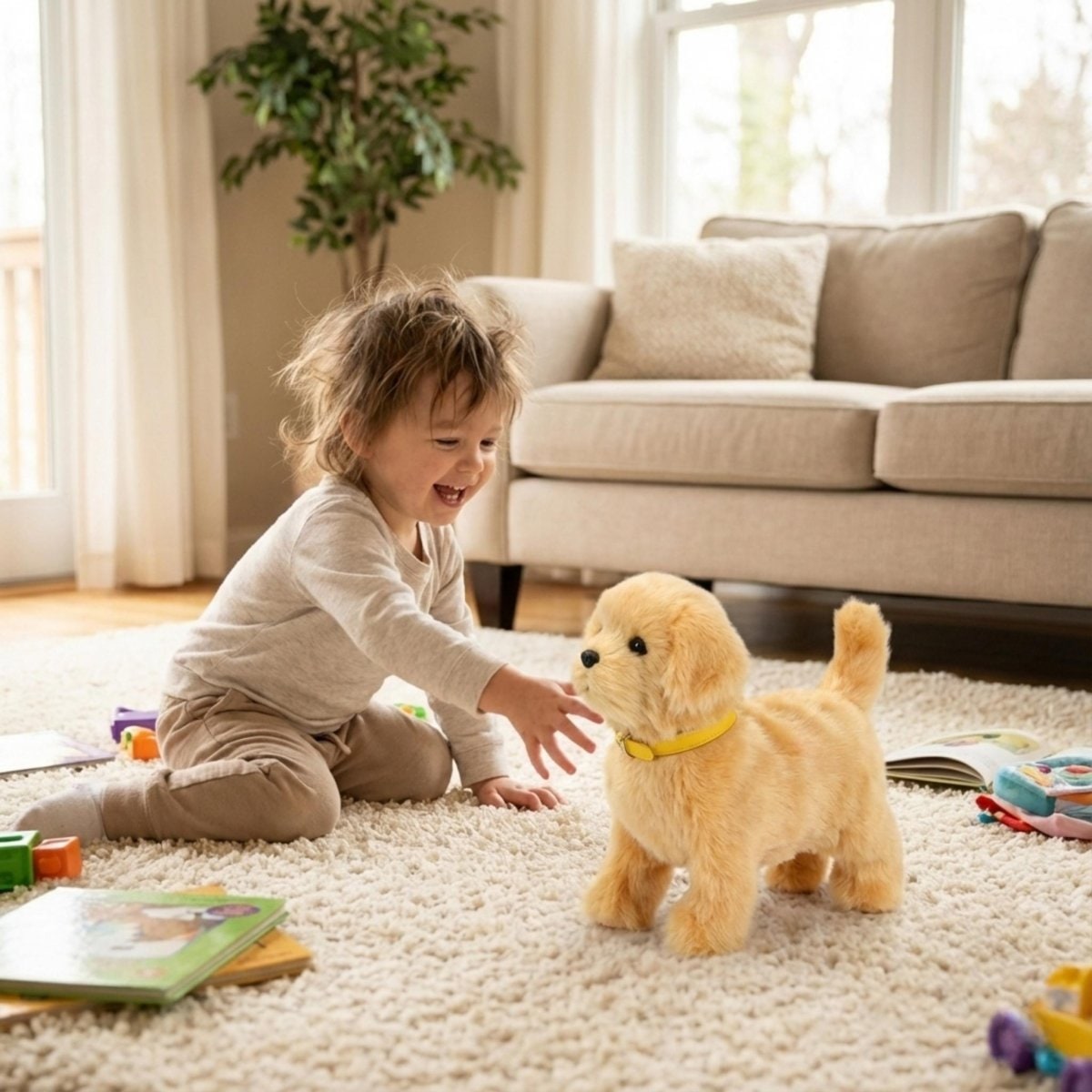 Interactive Robotic Dog Toy with Soft Golden Fur and Wagging Tail for Kids - Image 2
