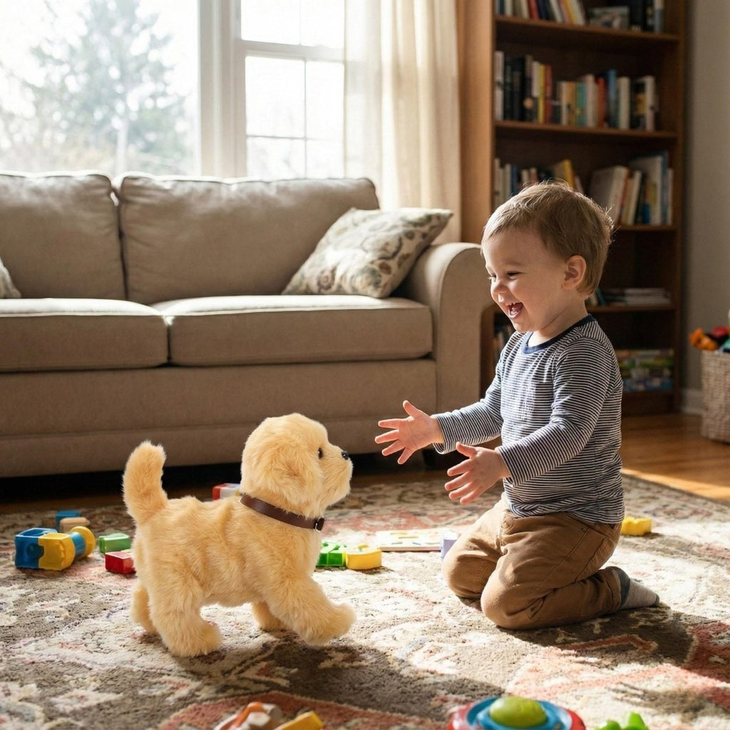 Interactive Robotic Dog Toy with Soft Golden Fur and Wagging Tail for Kids - Image 3