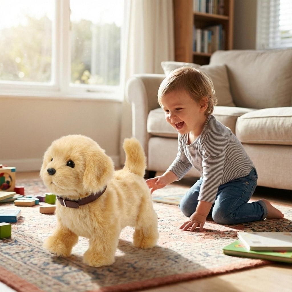 Interactive Robotic Dog Toy with Soft Golden Fur and Wagging Tail for Kids - Image 4