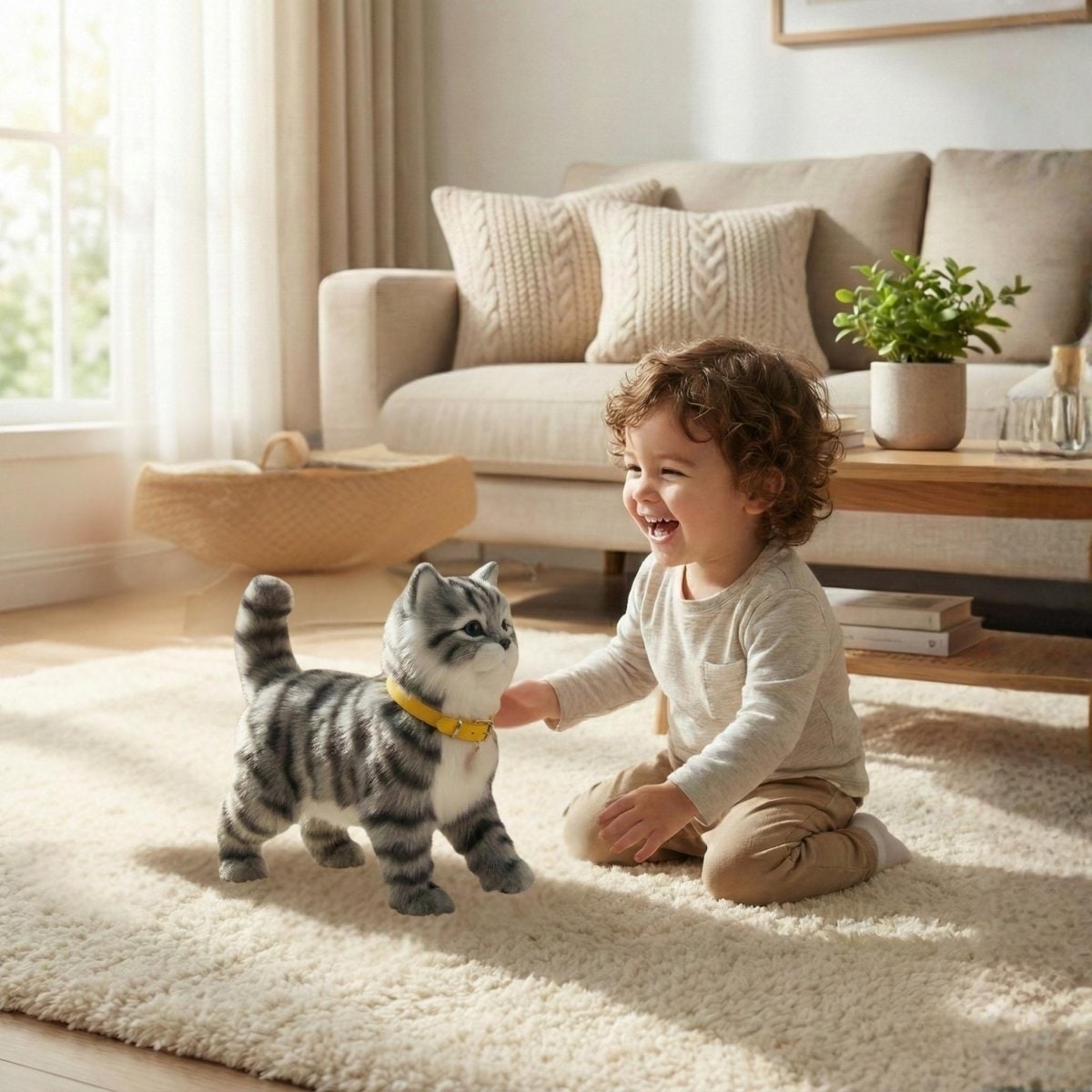 Interactive Robotic Toy Cat with Walking Meowing and Tail-Wagging Plush Kitten - Image 1