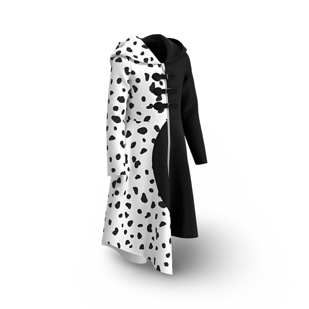 Kids' Black-and-White Spotted Villain Costume Dress with Attached Hood - Image 4