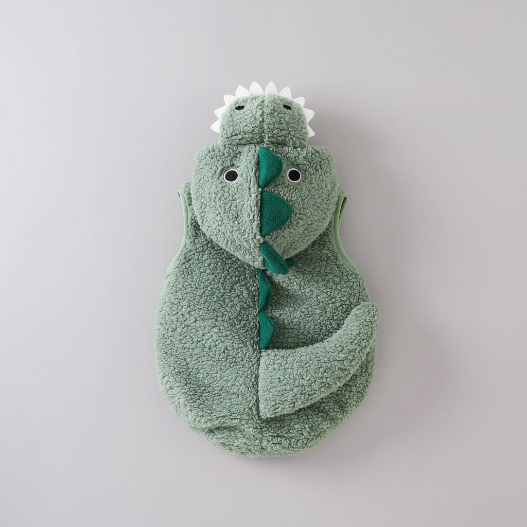 Kids' Dinosaur Costume Hooded Romper with Sherpa Fleece, Stuffed Tail and Spikes - Image 3