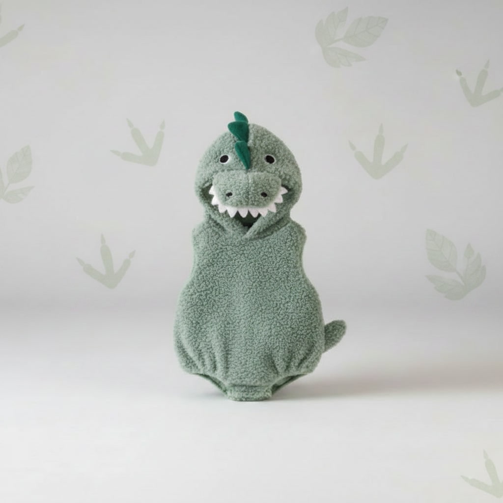 Kids' Dinosaur Costume Hooded Romper with Sherpa Fleece, Stuffed Tail and Spikes - Image 4