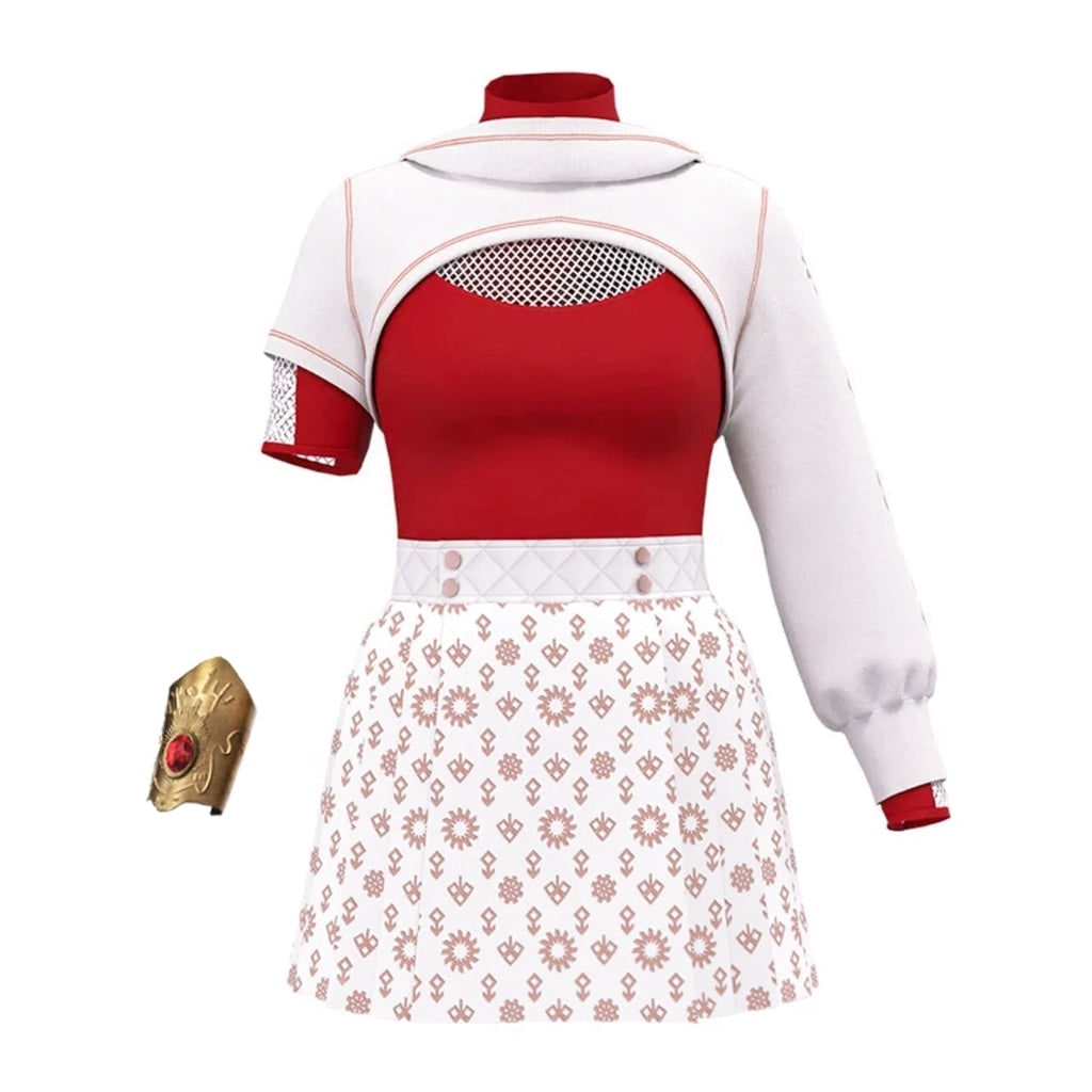 Kids' Halloween Anime Cosplay Costume with Blonde Red High-Neck Top Gold Geometric Details Mesh Shrug - Image 5