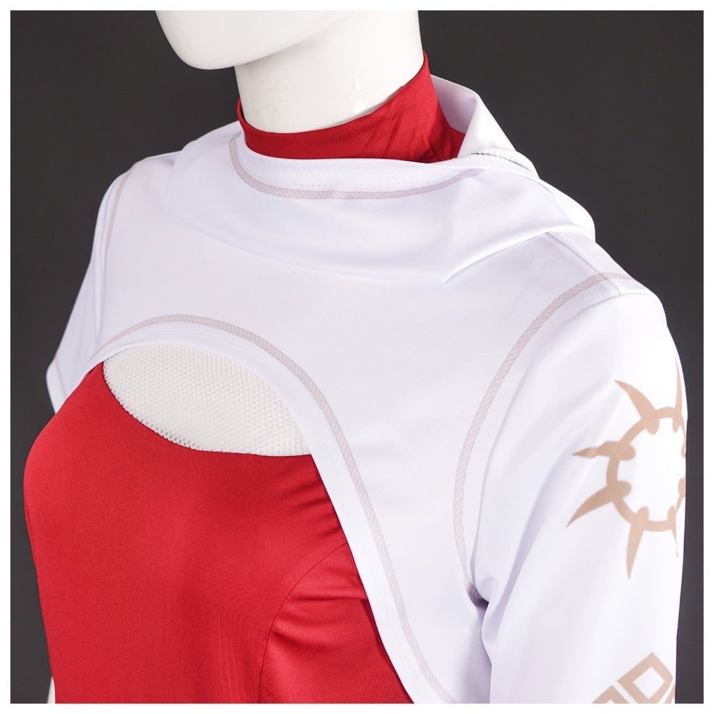 Kids' Halloween Anime Cosplay Costume with Blonde Red High-Neck Top Gold Geometric Details Mesh Shrug - Image 7