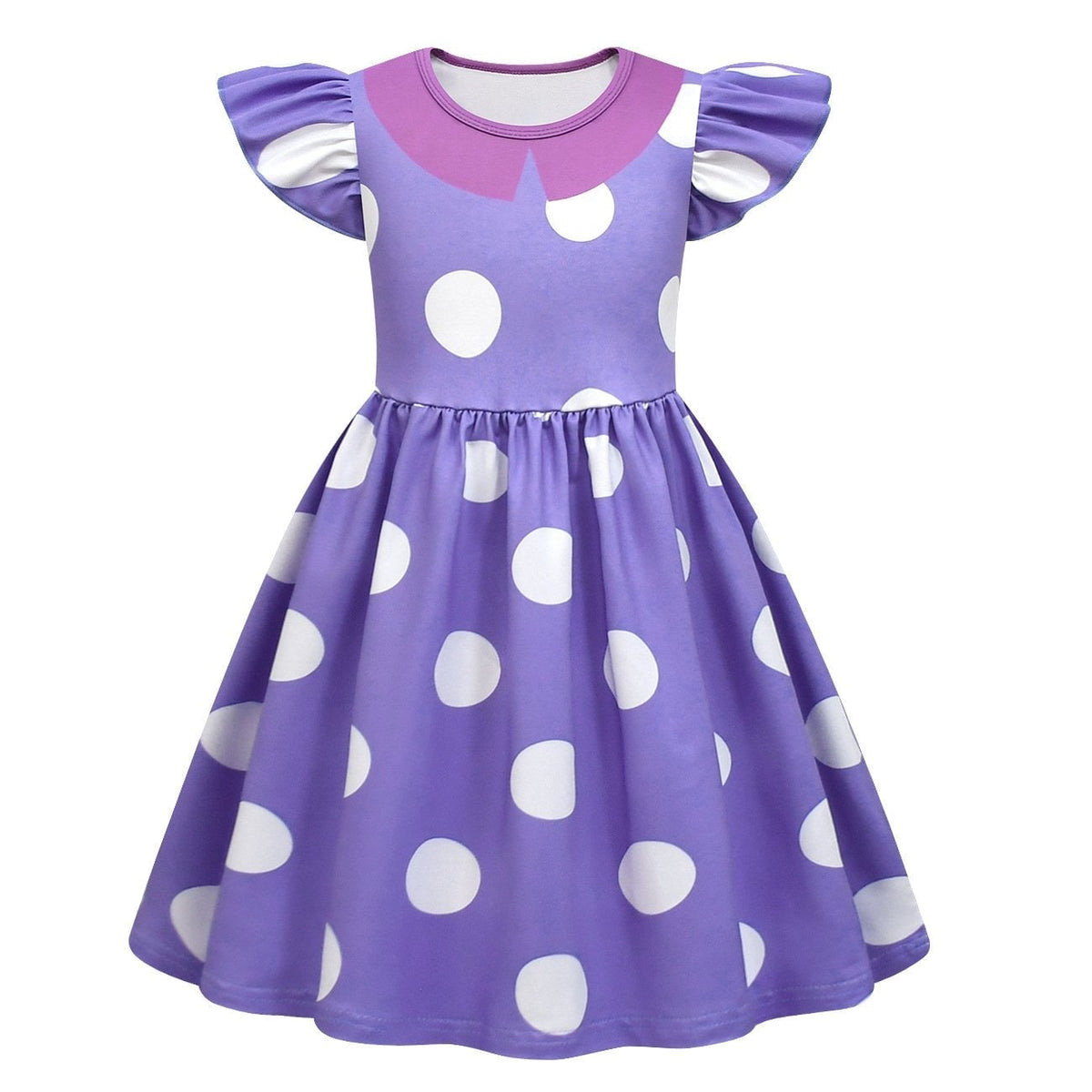 Kids' Halloween Costume with Polka Dot Ruffled Sleeves and Printed Faux Collar for Party - Image 3