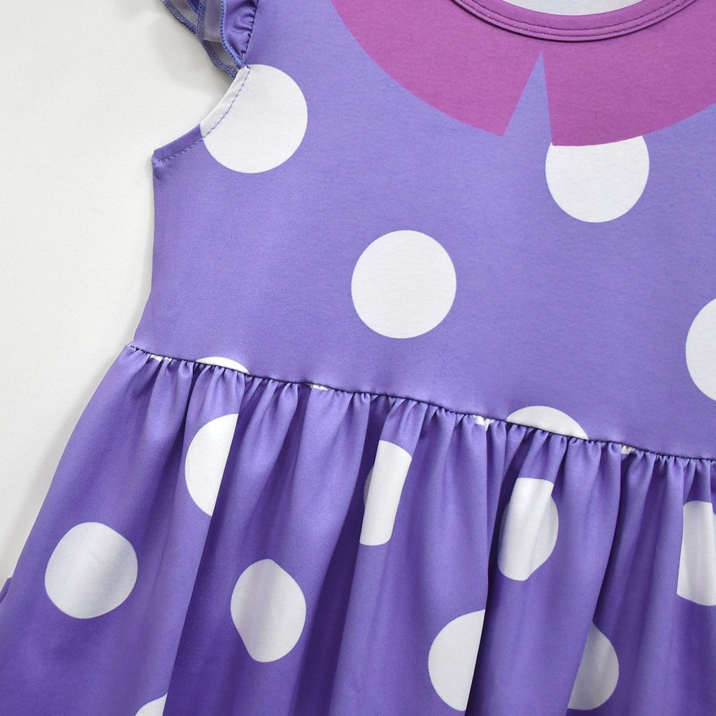 Kids' Halloween Costume with Polka Dot Ruffled Sleeves and Printed Faux Collar for Party - Image 7