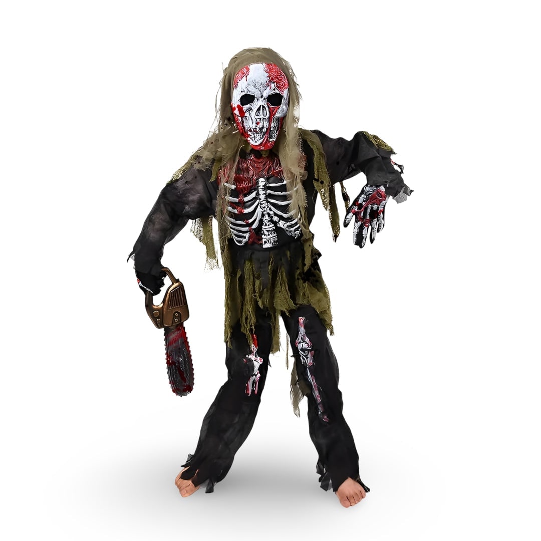 Kids' Halloween Costume Zombie Skeleton with Mask and Gloves Three-Piece Set - Image 2