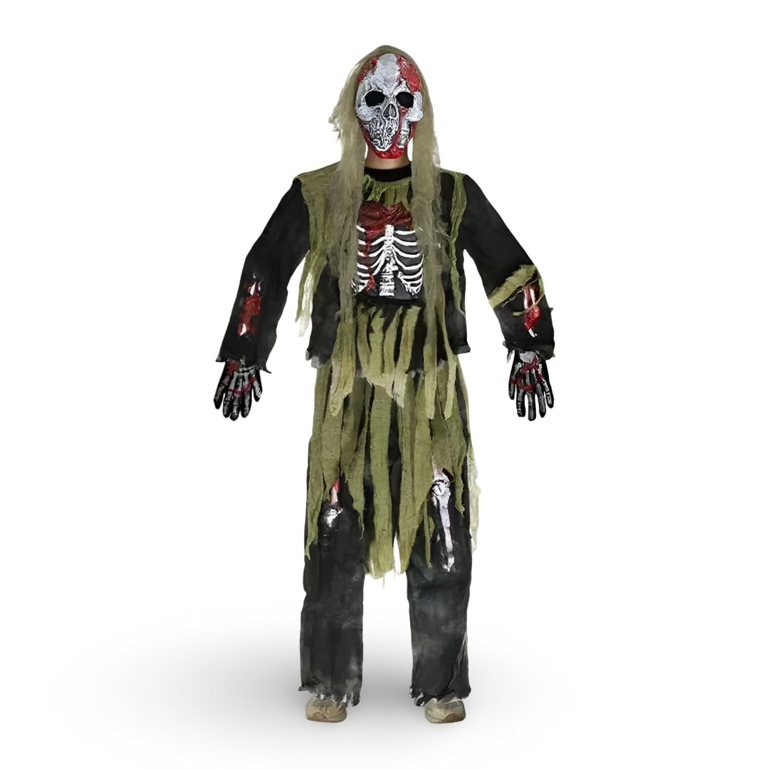 Kids' Halloween Costume Zombie Skeleton with Mask and Gloves Three-Piece Set - Image 3