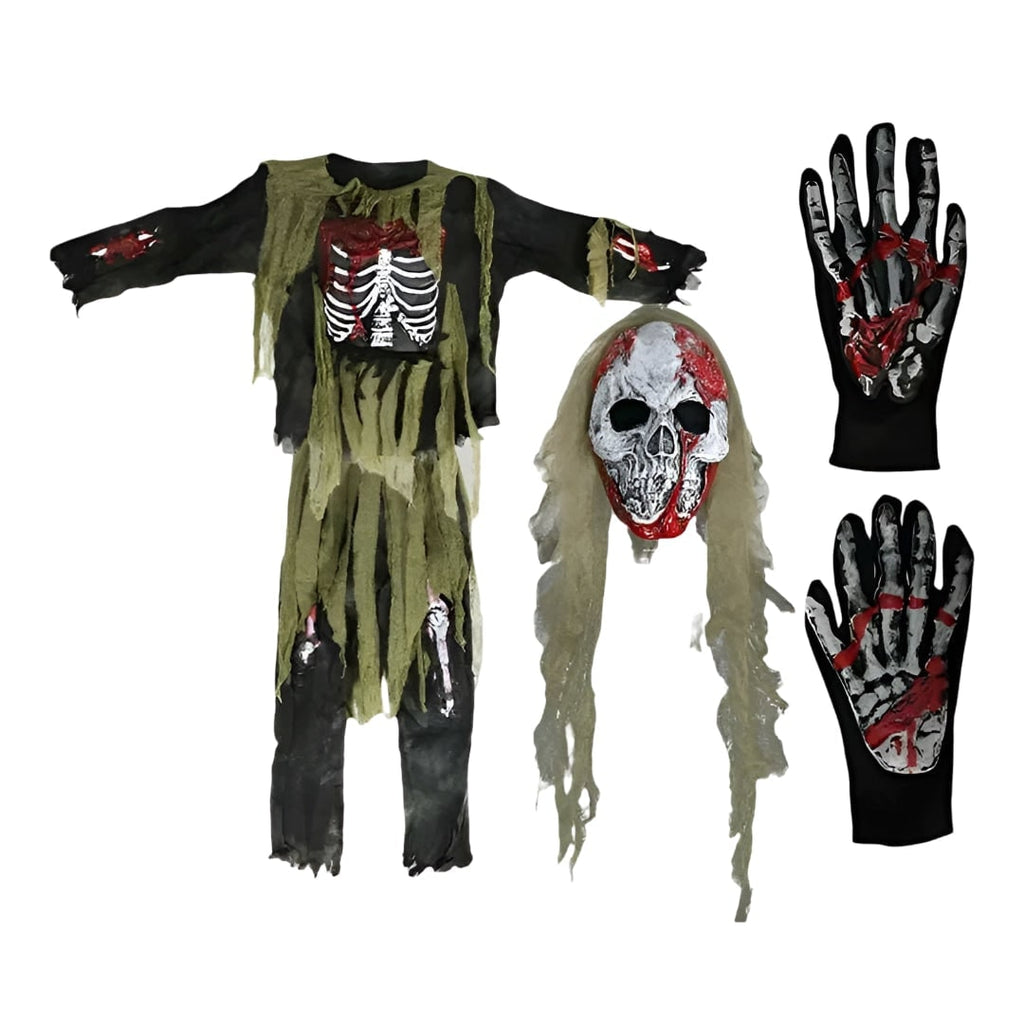 Kids' Halloween Costume Zombie Skeleton with Mask and Gloves Three-Piece Set - Image 5