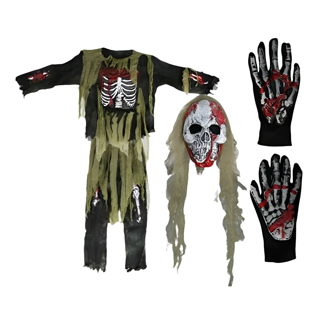 Kids' Halloween Costume Zombie Skeleton with Mask and Gloves Three-Piece Set - Image 5