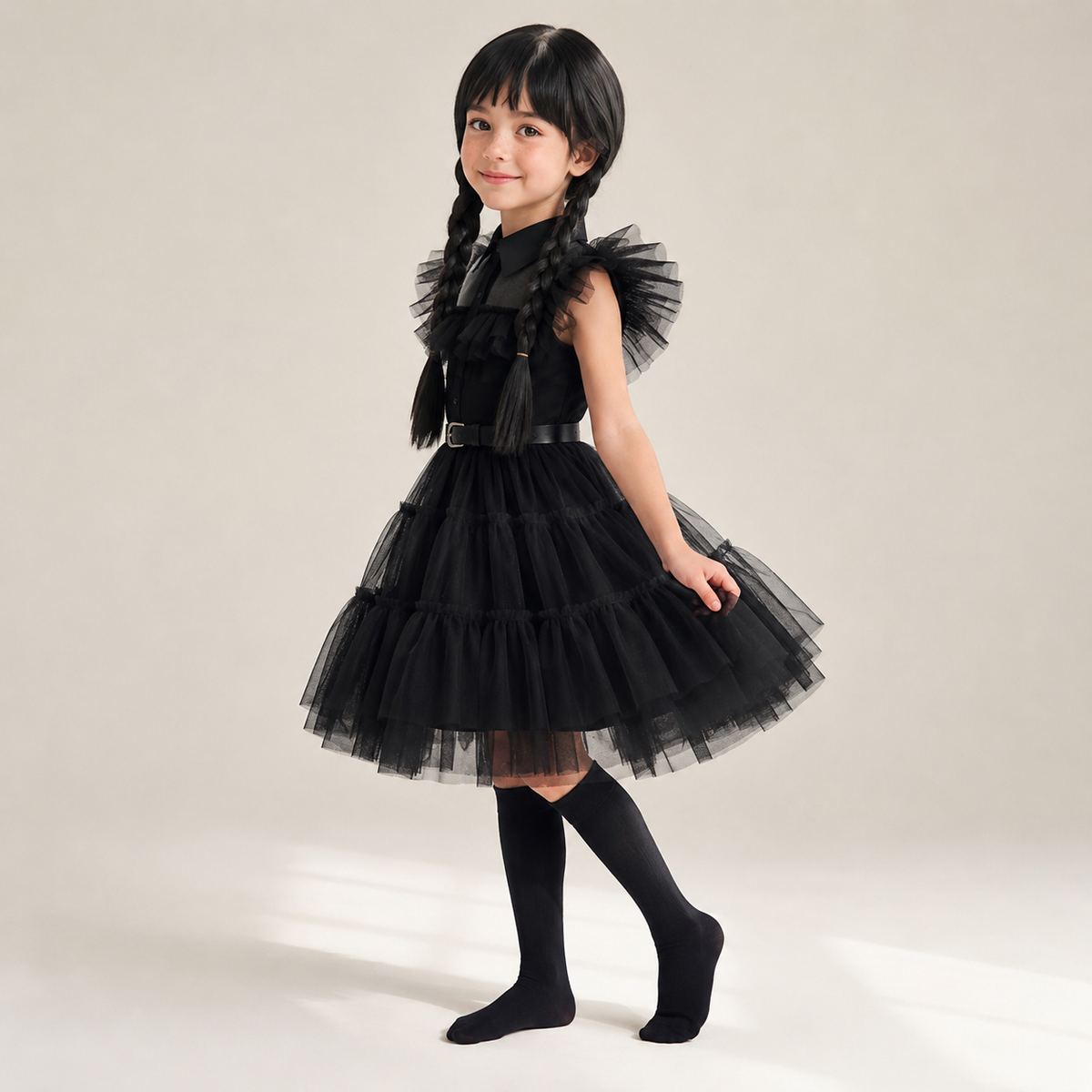 Kids' Halloween Gothic Dress Costume with Tulle Skirt Wig and Accessories - Image 1
