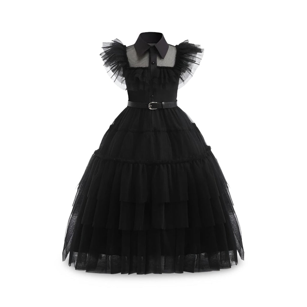 Kids' Halloween Gothic Dress Costume with Tulle Skirt Wig and Accessories - Image 2