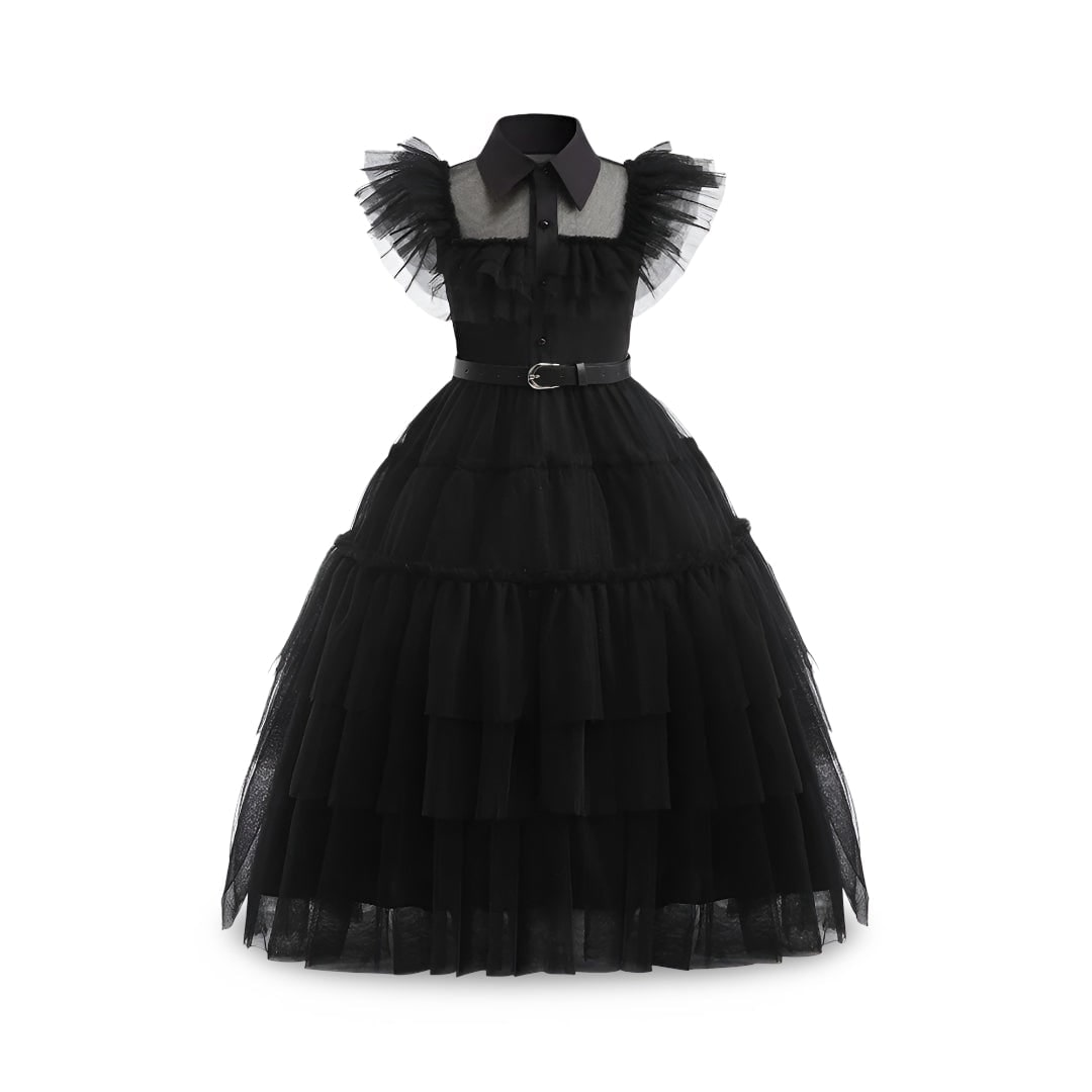 Kids' Halloween Gothic Dress Costume with Tulle Skirt Wig and Accessories - Image 2