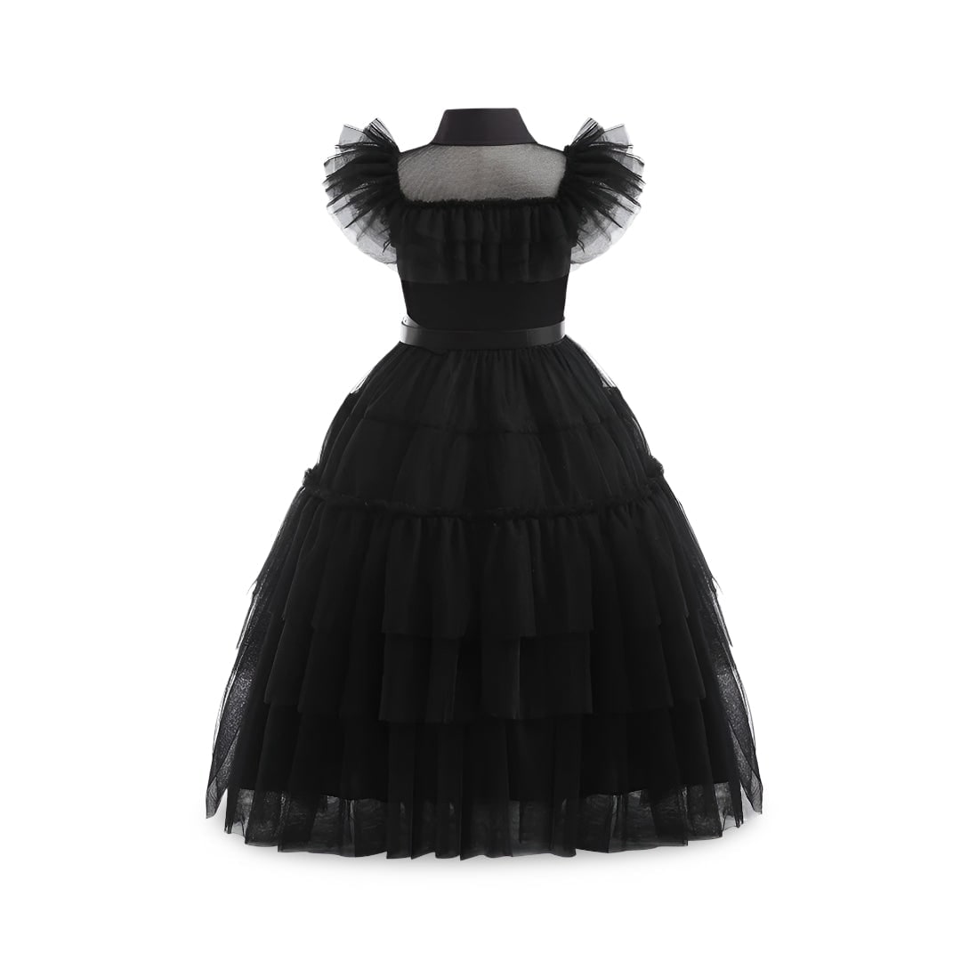 Kids' Halloween Gothic Dress Costume with Tulle Skirt Wig and Accessories - Image 3