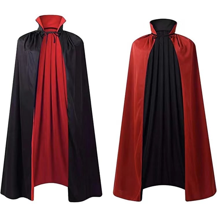 Kids' Halloween Hooded Cloak with Hood and Ribbon Tie Closure for Wizard Vampire Costume Party Dress-Up - Image 1