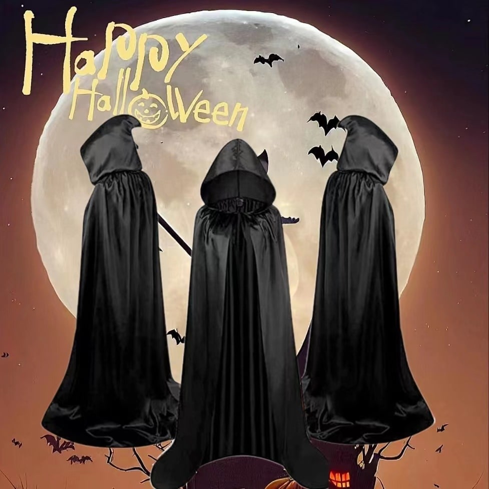 Kids' Halloween Hooded Cloak with Hood and Ribbon Tie Closure for Wizard Vampire Costume Party Dress-Up - Image 3