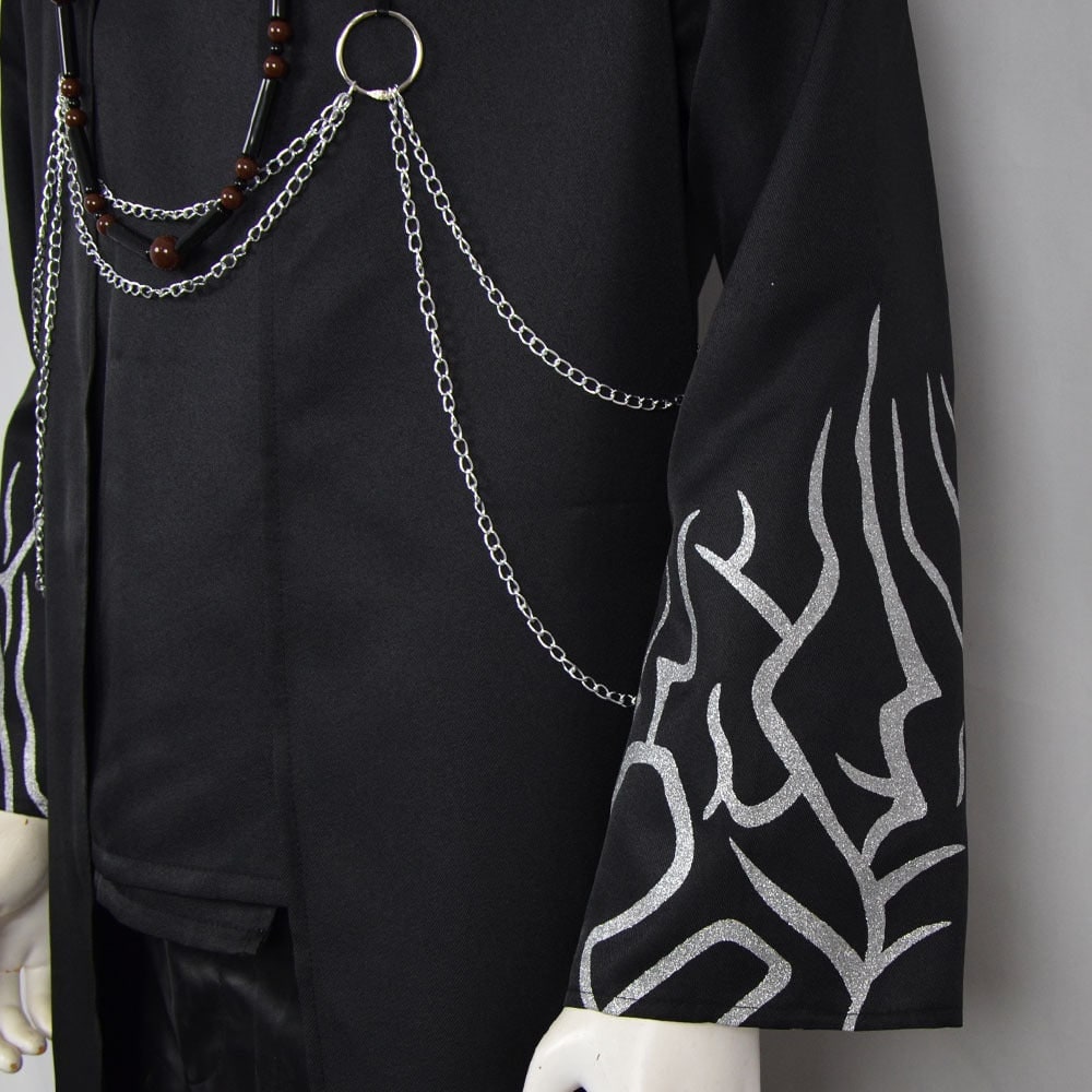 Kids' Halloween Korean Hanbok with Silver Flame Patterns Wide Bell Sleeves Woven Hat - Image 3